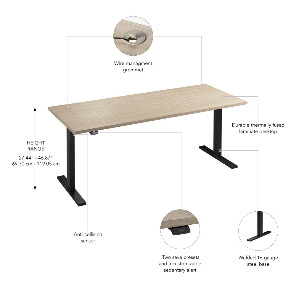 Move 60 Series 72W x 30D Electric Height Adjustable Standing Desk